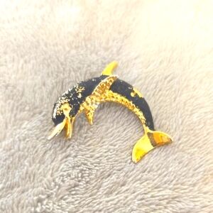 #583 Vintage Gold and Black Tone Dolphin Brooch